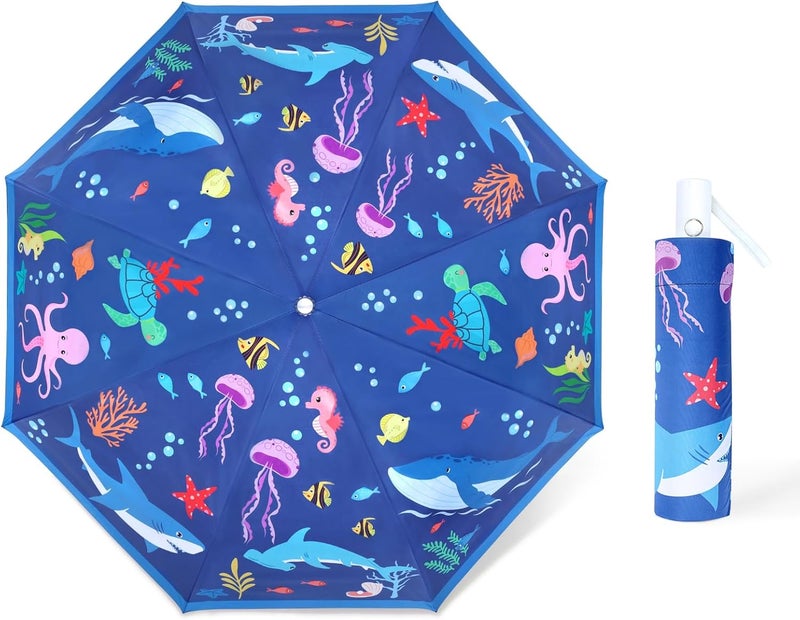 Decalsweet Kids Folding Umbrella Auto Open/Close Anti-rebound Safe Design UV Resistant Automatic Children Travel Umbrellas 8 Rib Reinforced Canopy 360° Reflective Strip Lightweight Cute Umbrella for Girls & Boys - Image 1